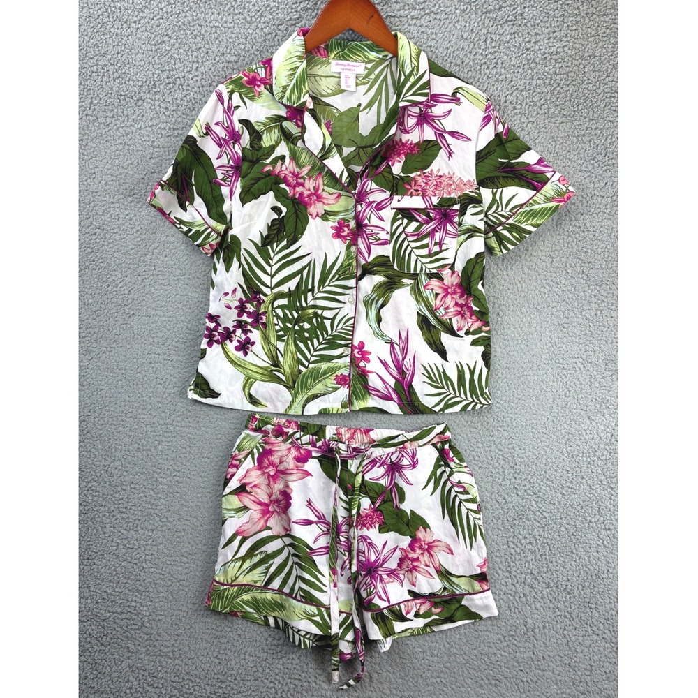 Tommy Bahama Tropical Floral Pajama Set Womens S Green Pink Sleepwear Lounge